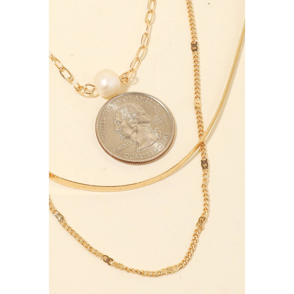 Pearl Charm Layered Chains Necklace